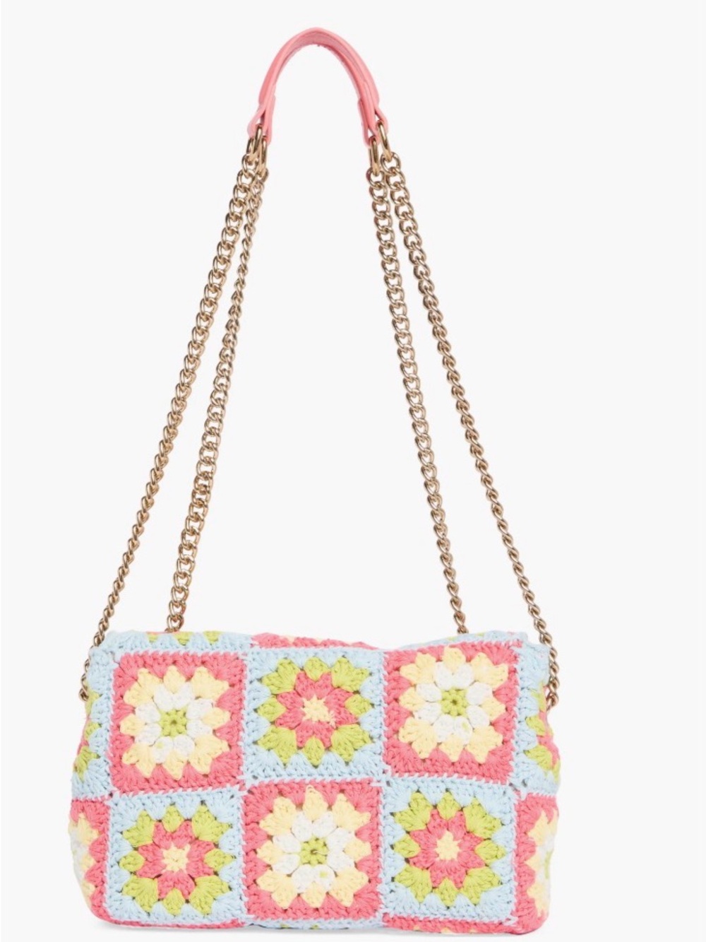 Kurt Geiger Crochet Floral Shoulder Bag in Pink, Light Blue and Yellow - Picture 3 of 6